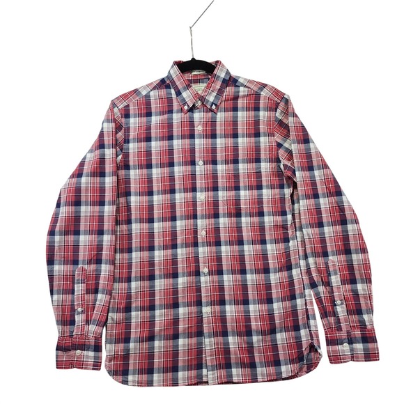 J. Crew Other - J Crew Slim Fit‎ Plaid Button Down Shirt Men's Size S Red Navy White Cotton Ca